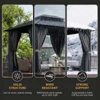 Outsunny 10' x 12' Hardtop Gazebo, Sun Shelter with Double Tier Metal Roof, Mosquito Netting, and Hanging Hook, Light Grey(m-4)