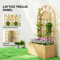 Outsunny Wooden Raised Garden Bed with Lattice Trellis, Outdoor Elevated Planter Box with Drainage Holes for Climbing Plants(m-4)