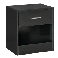 HOMCOM Modern Side Table with Drawer and Storage Shelf, End Table for Living Room, Black Wood Grain