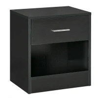 HOMCOM Modern Side Table with Drawer and Storage Shelf, End Table for Living Room, Black Wood Grain(m-1)