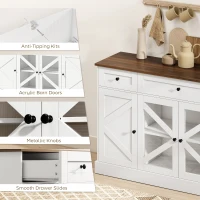 HOMCOM Sideboard Buffet Cabinet, 54" Farmhouse Kitchen Storage Cabinet with Acrylic Barn Doors and 3 Drawers, White Wood Grain(m-9)
