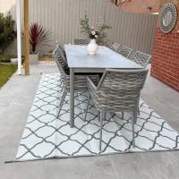 Outsunny Waterproof  Outdoor Rug, 6' x 9' RV Rug Reversible Mat for Backyard, Deck, Picnic, Beach, Camping, Grey & White Net(m-10)