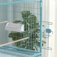 PawHut 52'' Large Rolling Steel Bird Cage Bird House with Rolling Stand, Storage Shelf, Wood Perch, Food Container, Light Blue(m-9)