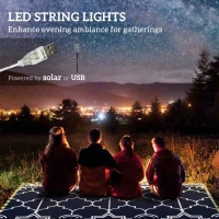 Outsunny Reversible Outdoor Rug Carpet with LED Lights, 12' x 9' PP Straw Rug with Carry Bag and Ground Stakes(m-4)