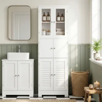 HOMCOM Freestanding Bathroom Cabinet with Glass/Louvred Doors, Tall Bathroom Cabinet for Kitchen, Study, Living Room(m-8)
