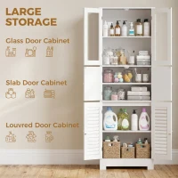 HOMCOM Freestanding Bathroom Cabinet with Glass/Louvred Doors, Tall Bathroom Cabinet for Kitchen, Study, Living Room(m-6)