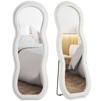 HOMCOM 64" x 24" Full Length Mirror, Floor Mirror Hanging or Wall Mount, with Arched Wavy Velvet Frame for Bedroom(m-11)