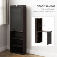 HOMCOM Fold-out Convertible Office Desk, Wall Mount Computer Desk with Blackboard and Side Shelf, Brown(m-6)