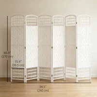 HOMCOM 6 Panel Folding Room Divider, Portable Privacy Screen, Wave Fiber Room Partition for Home Office, White(m-3)