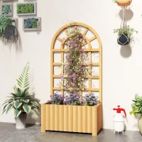 Outsunny Wooden Raised Garden Bed with Lattice Trellis, Outdoor Elevated Planter Box with Drainage Holes for Climbing Plants(m-8)