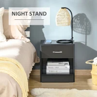 HOMCOM Modern Side Table with Drawer and Storage Shelf, End Table for Living Room, Black Wood Grain(m-7)
