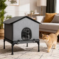 PawHut Outdoor Cat House, Waterproof Insulated Cat Kennel with Elevated Base, Foldable Feral Kitty Shelter for Kittens, Grey(m-1)
