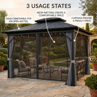Outsunny 10' x 12' Hardtop Gazebo, Sun Shelter with Double Tier Metal Roof, Mosquito Netting, and Hanging Hook, Light Grey(m-7)