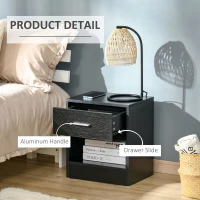 HOMCOM Modern Side Table with Drawer and Storage Shelf, End Table for Living Room, Black Wood Grain(m-5)