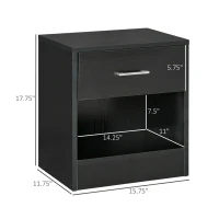 HOMCOM Modern Side Table with Drawer and Storage Shelf, End Table for Living Room, Black Wood Grain(m-3)