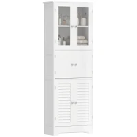 HOMCOM Freestanding Bathroom Cabinet with Glass/Louvred Doors, Tall Bathroom Cabinet for Kitchen, Study, Living Room(m-2)