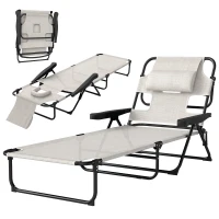 Outsunny Folding Lounge Chair w/ Reclining Back, Cream White(m-1)