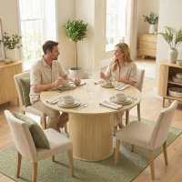 HOMCOM Round Dining Table for 4-6, 47 Inch Kitchen Table with Fluted Pedestal Base, for Kitchen Living Room Dining Room, Natural(m-10)