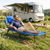 Outsunny Folding Lounge Chair w/ Reclining Back, Dark Blue(m-9)