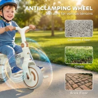 Qaba 7 in 1 Toddler Tricycle w/ Safety Harness, Adjustable & Removable Parent Handle, Canopy, Storage Bag, Brake, Cream White(m-10)