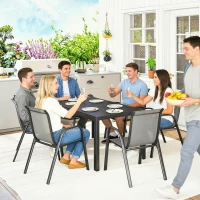 Outsunny 7 Pieces Outdoor Dining Set for 6, Patio Furniture Set with Rectangular Patio Table and Stackable Chairs, Light Grey(m-10)
