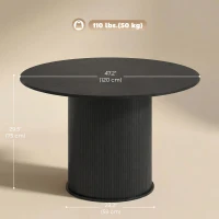 HOMCOM Round Dining Table for 4-6, 47 Inch Kitchen Table with Fluted Pedestal Base, for Kitchen Living Room Dining Room, Black(m-3)