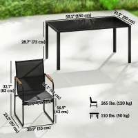 Outsunny 7 Pieces Outdoor Dining Set for 6, Glass Patio Table and Chairs with Decorative Armrests, All Weather Mesh, Black(m-3)