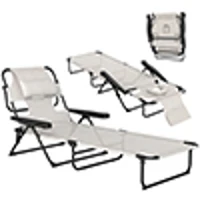 Outsunny Folding Lounge Chair w/ Reclining Back, Cream White(m-11)