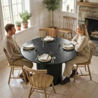 HOMCOM Round Dining Table for 4-6, 47 Inch Kitchen Table with Fluted Pedestal Base, for Kitchen Living Room Dining Room, Black(m-8)