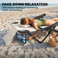 Outsunny Folding Lounge Chair w/ Reclining Back, Cream White(m-4)