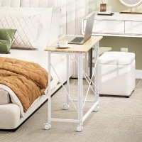 HOMCOM 31.5" Home Office Desk, Folding Desk with Wheels for Small Space, Easy Assemblyfor Home Office, Natural Wood Finish(m-9)
