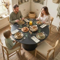 HOMCOM Round Dining Table for 4-6, 47 Inch Kitchen Table with Fluted Pedestal Base, for Kitchen Living Room Dining Room, Black(m-1)