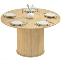 HOMCOM Round Dining Table for 4-6, 47 Inch Kitchen Table with Fluted Pedestal Base, for Kitchen Living Room Dining Room, Natural(m-11)