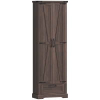 HOMCOM 71" Pantry Cabinet, Kitchen Storage Cabinet with Adjustable Shelves, Barn Doors and Drawer for Dining Room, Brown