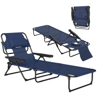 Outsunny Folding Lounge Chair w/ Reclining Back, Navy Blue(m-11)