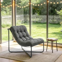 Outsunny Outdoor Patio Chair, Comfy Sling Lounge Chair with Cushion, Breathable Wide Seat, Steel Frame, Dark Grey(m-9)