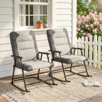 Outsunny Folding Rocking Chair Set of 2 Padded Rockers with Armrest, Light Grey(m-1)