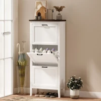 HOMCOM Shoe Cabinet with 3 Flip Drawers, Farmhouse Narrow Shoe Storage Cabinet with Adjustable Shelves, White(m-8)