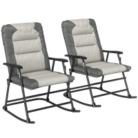 Outsunny Folding Rocking Chair Set of 2 Padded Rockers with Armrest, Light Grey(m-2)