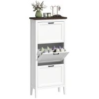 HOMCOM Shoe Cabinet with 3 Flip Drawers, Farmhouse Narrow Shoe Storage Cabinet with Adjustable Shelves, White(m-11)