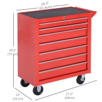 HOMCOM Rolling Tool Chest, 7-Drawer Lockable Tool Cabinet with 4 Wheels, Handle, Toolbox Storage Organizer for Garage, Workshop, Repair Shop, Red(m-3)