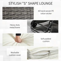 Outsunny Outdoor Adjustable Wicker Chaise Lounge Chair with Cushion & Wheels for Patio, Deck, Poolside, Cream White(m-6)