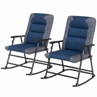 Outsunny Folding Rocking Chair Set of 2 Padded Rockers with Armrest, Navy Blue(m-12)