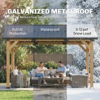 Outsunny 13' x 11' Hardtop Gazebo Canopy with Galvanised Metal Roof, Fir Wood Frame and Central Hook for Patio, Black Gray(m-4)