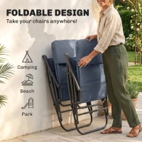 Outsunny Folding Rocking Chair Set of 2 Padded Rockers with Armrest, Navy Blue(m-5)