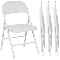 HOMCOM Set of 4 Metal Foldable Chairs, PU Leather Padded Folding Chairs with Cushion Seat and Open Back for Indoor, White(m-2)