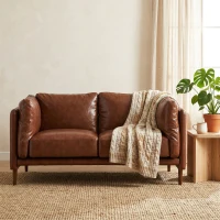 HOMCOM 59" Loveseat Sofa, PU Leather 2 Seater Sofa with Wide Seat, High-Density Foam, Thick Cushion, Wood Legs, Brown(m-10)