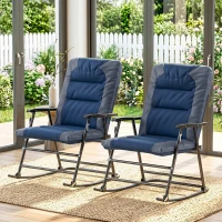 Outsunny Folding Rocking Chair Set of 2 Padded Rockers with Armrest, Navy Blue(m-11)