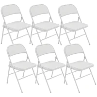 HOMCOM Set of 6 Metal Foldable Chairs, PU Leather Padded Folding Chairs with Cushion Seat and Open Back for Indoor, White(m-2)