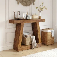 HOMCOM 42" Farmhouse Console Table, 2-Tier Entryway Table with Storage for Hallway, Living Room, Behind Couch, Rustic Brown(m-10)